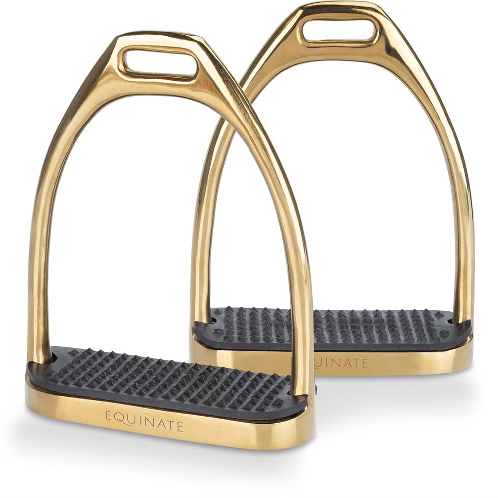 Equinate Luna Stirrup 12 cm Gold - With Anti-Slip Rubber Tread - for Adults and Children - 2 Pcs.