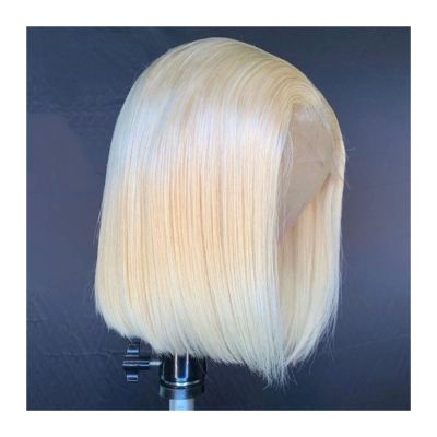 613 Blonde Bob Lace-Front Wigs with Wavy Ends, Human Hair
