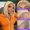 613 Blonde Bob Lace-Front Wigs with Wavy Ends, Human Hair view 2