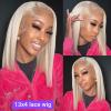 613 Blonde Bob Lace-Front Wigs with Wavy Ends, Human Hair view 3