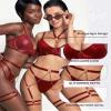 RSLOVE Women's Lingerie Set with Garters - Sexy Bra and Panties, 6-Piece, Red, S view 3