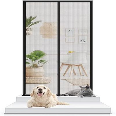 Pet Screen Door Barrier, 130 x 220 cm, Heavy-Duty Zipper Design, Black, 110 x 220 cm