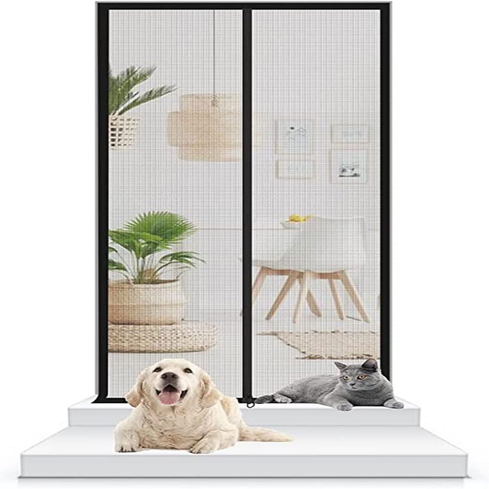Pet Screen Door Barrier, 130 x 220 cm, Heavy-Duty Zipper Design, Black, 110 x 220 cm