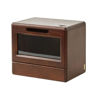 Wooden Makeup Organizer and Cosmetic Storage Box with Lid and Mirror