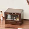 Wooden Makeup Organizer and Cosmetic Storage Box with Lid and Mirror view 3