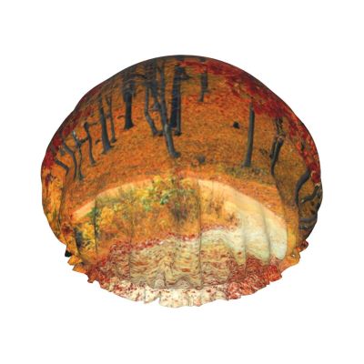 Reusable Shower Cap for Women with Long Hair, Autumn Forest Print
