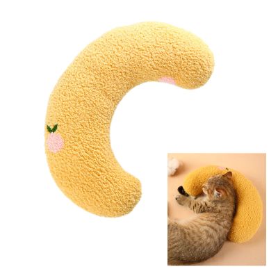 TITA-DONG Cute Cat Pillow for House Cats, Soft Plush Cat Comfort Pillow, U-Shaped Half Donut Neck Support Pillow, Dog Bed, Puppy Pillow (Yellow)