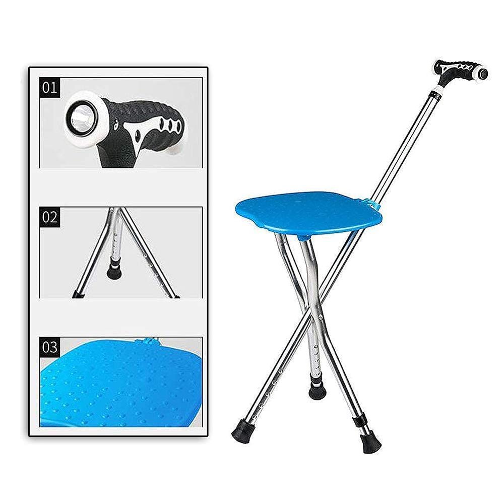HWSY Portable Folding Cane Seat for Seniors, 2-in-1 Height-Adjustable Walking Cane with LED Light