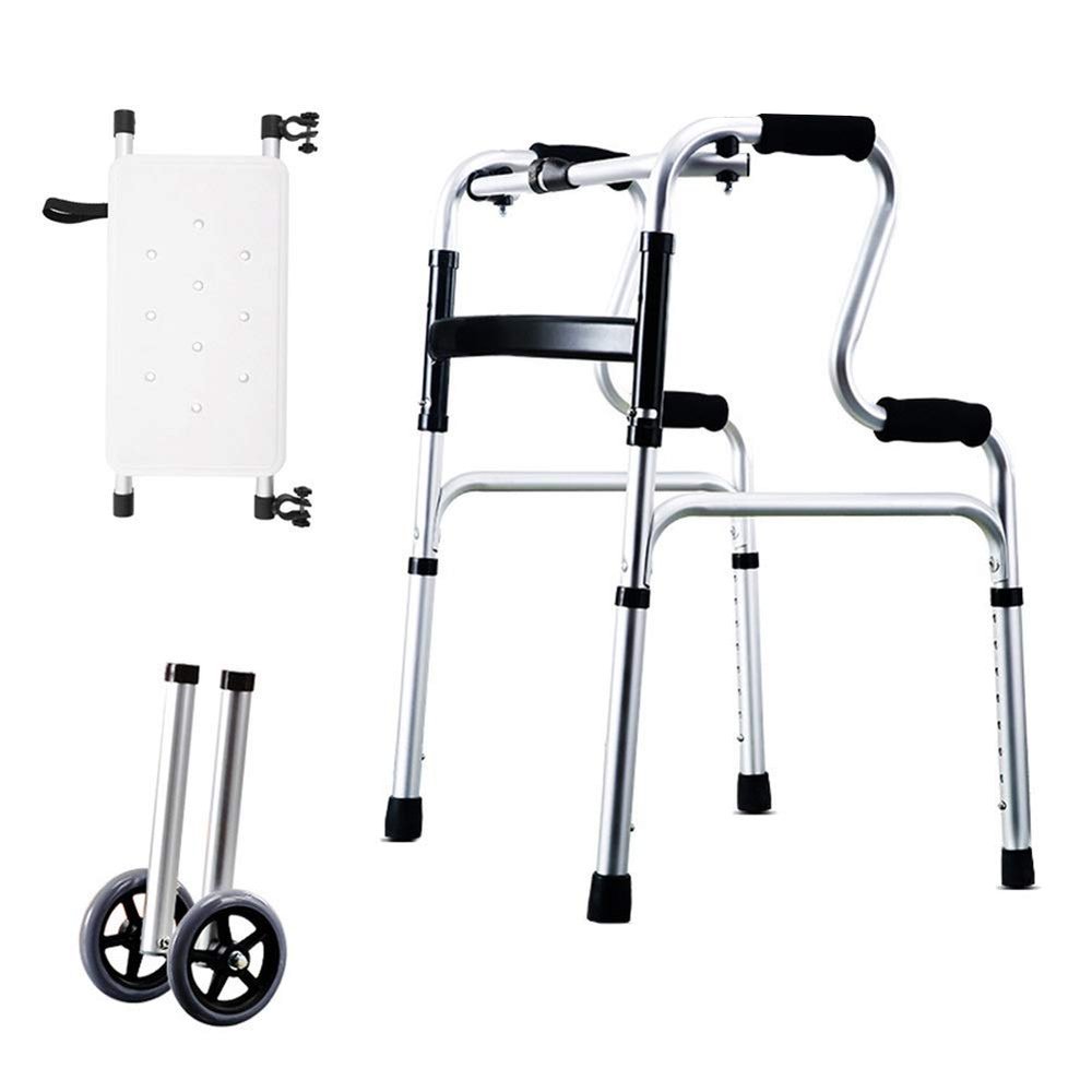 HWSY Senior Walker with 2 Wheels and Bath Seat, Folding Aluminum Walker