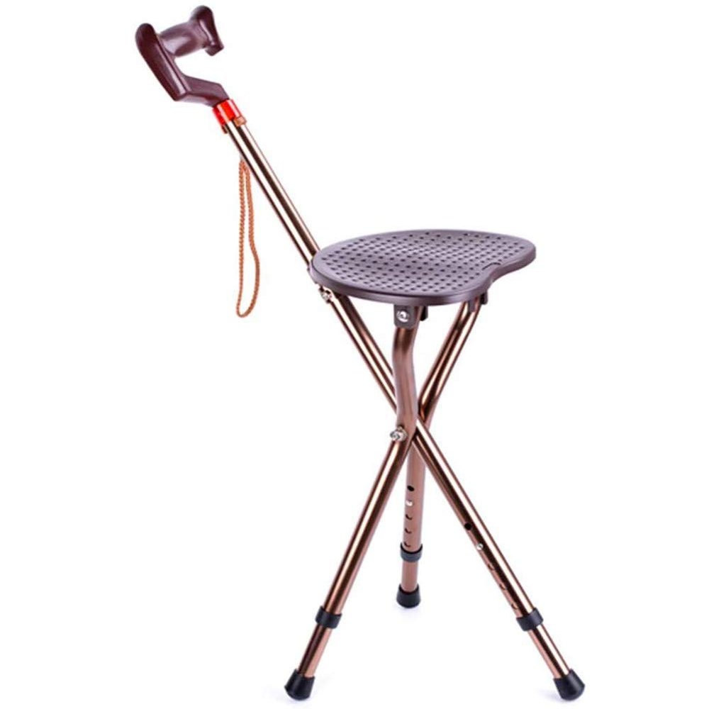 HWSY Folding Cane Chair, Height-Adjustable Lightweight Tripod Walking Cane and Seat