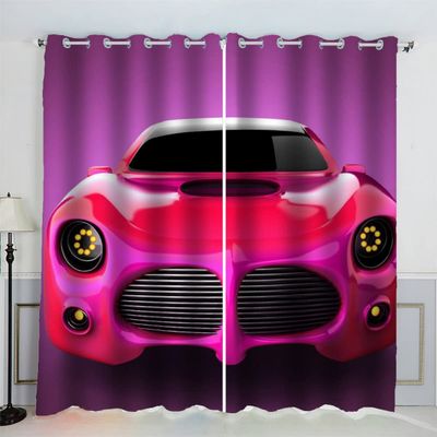AKATIE Kids' Room Race Car Pink Car Blackout Curtains, 2-Piece Set, 59 x 65 in