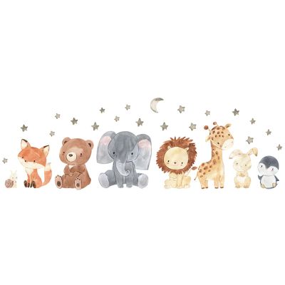 Animal Wall Stickers for Kids’ Rooms – Elephant, Penguin, Giraffe & Rabbit