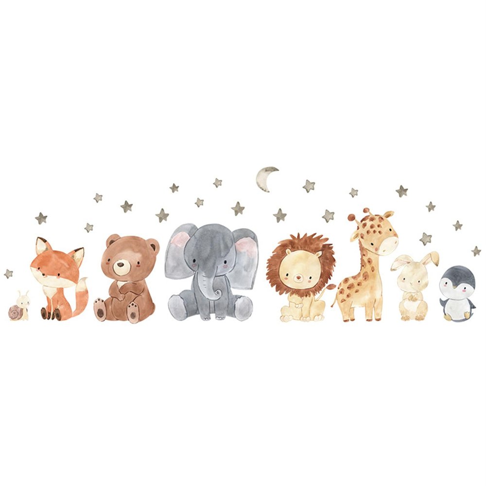 Animal Wall Stickers for Kids’ Rooms – Elephant, Penguin, Giraffe & Rabbit