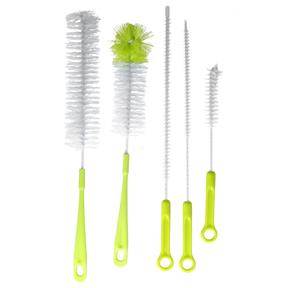 5-Piece Water Bottle and Cup Brush Set, Long Handles, Green