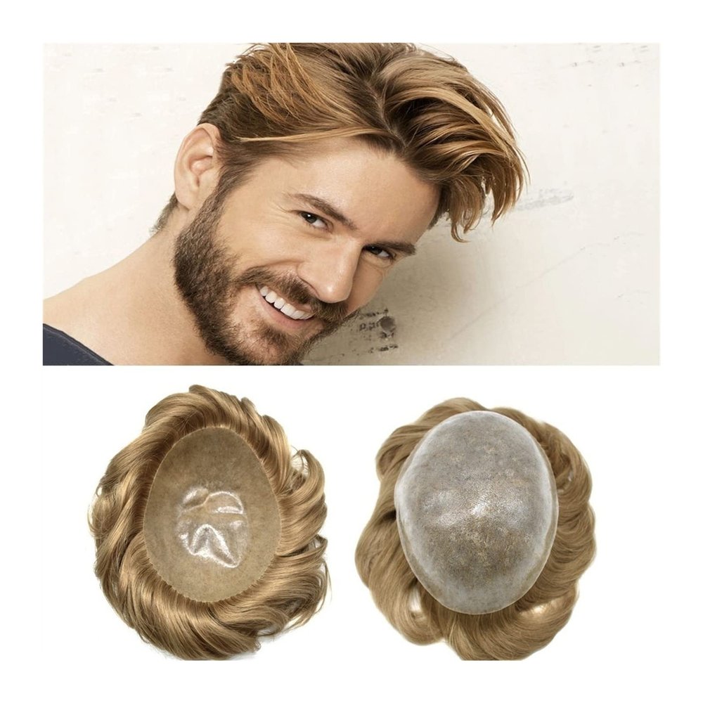 Men’s Toupee, Soft Real European Hair, 0.10/12 mm Silicone, Durable Full PU-Injection Base, 6 in, Short Hair, 120% Density