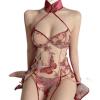 CABULE Retro Lingerie Cheongsam Dress, Embroidered Split Sexy Women's Costume, Red, 40–60 kg view 1