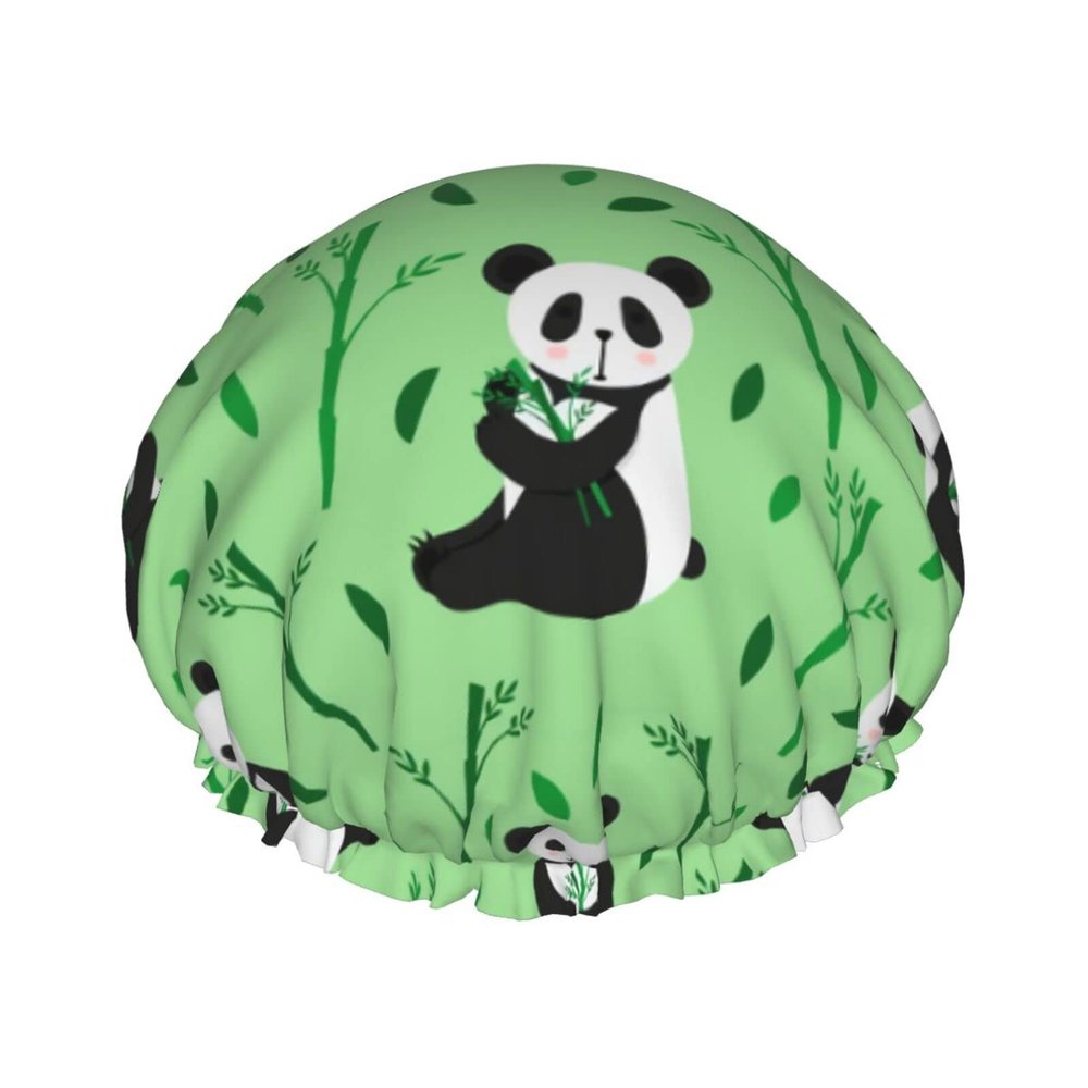 Cute Cartoon Panda Shower Cap for Women, Adjustable, Double-Layer Waterproof, Reusable
