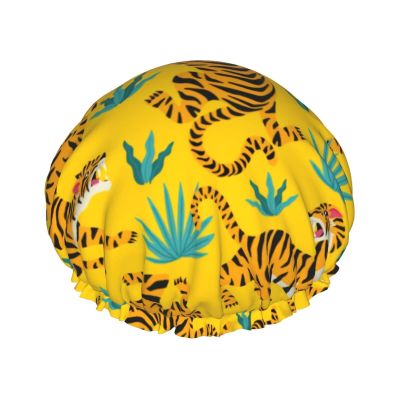 Cute Tiger Shower Cap for Women, Adjustable and Double-Layer Waterproof