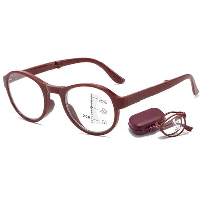 VEVESMUNDO Round Foldable Progressive Reading Glasses, Red, +2.5