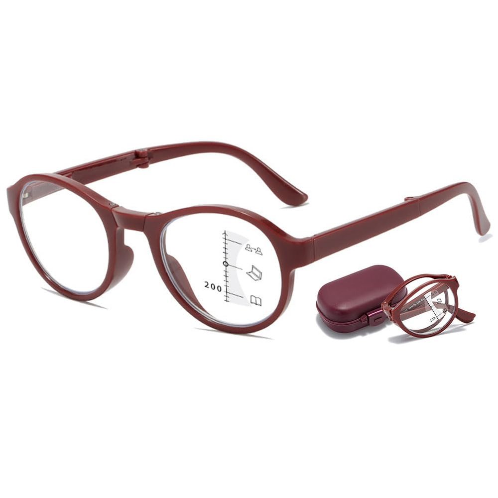 VEVESMUNDO Round Foldable Progressive Reading Glasses, Red, +2.5