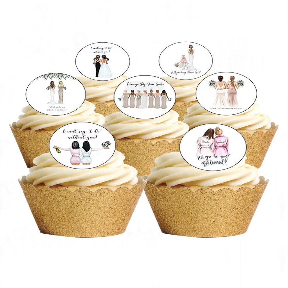 24 Pre-Cut Edible Wafer Paper Cake Decorations – Will You Be My Bridesmaid/Maid of Honour/Flower Girl