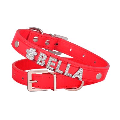 SARUEL DIY Personalized Name Dog Collar with Buckle, Red, L