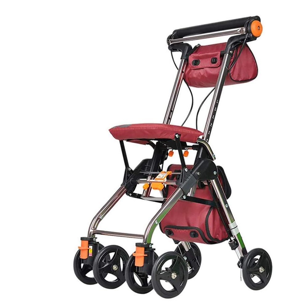 HWSY Folding Rollator with Seat, Storage Bag and Dual Braking System