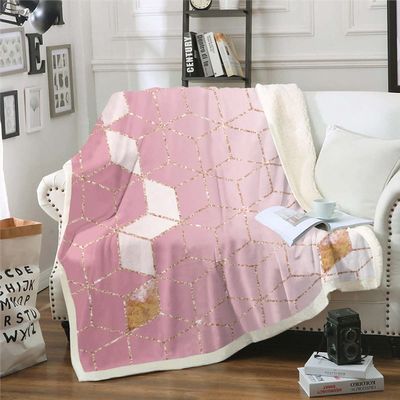 Pink Ombre Geometric Fleece Blanket, 130 x 150 cm, Rose Gold Sequin Print Sherpa Throw