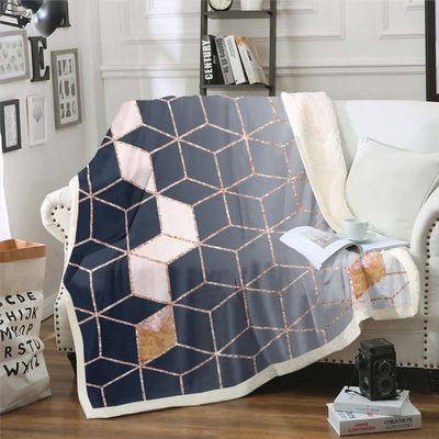 Black Ombre Sherpa Geometric Honeycomb Throw Blanket, Gray Gradient, 130 x 150 cm