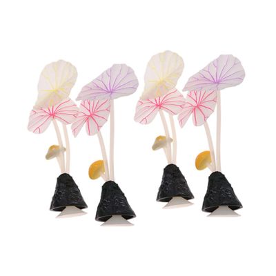Silicone Lotus Leaf Mushroom Aquarium Decorations, 4-Piece Set, Luminous