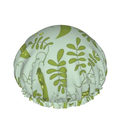 Blue Green Pea Leaf Reusable Shower Cap