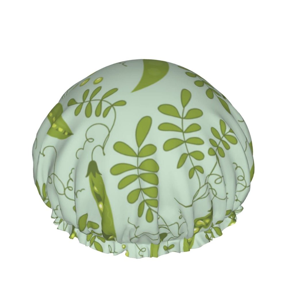Blue Green Pea Leaf Reusable Shower Cap