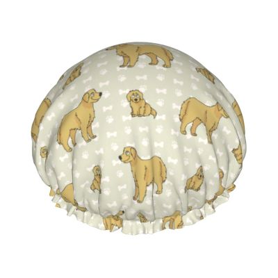 Shower Cap, Golden Retriever Dog Design, Reusable, Elastic, Soft, Waterproof, for All Hair Lengths