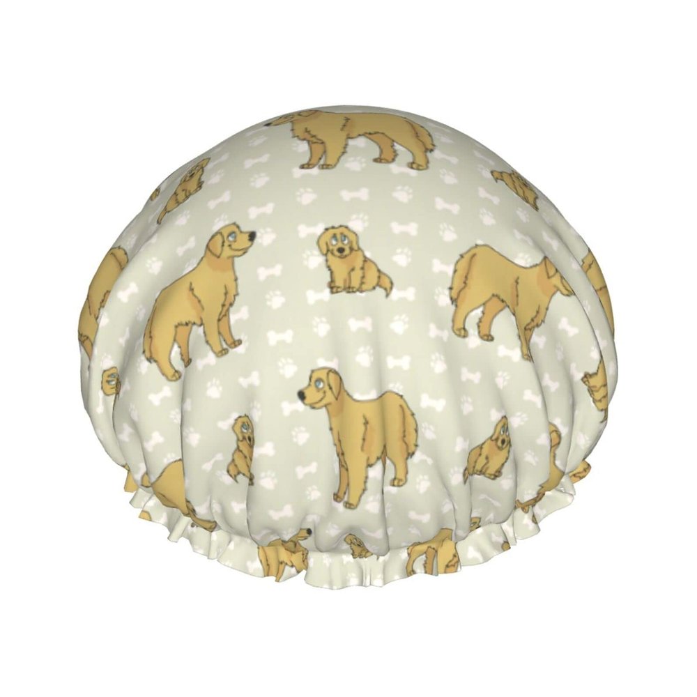 Shower Cap, Golden Retriever Dog Design, Reusable, Elastic, Soft, Waterproof, for All Hair Lengths