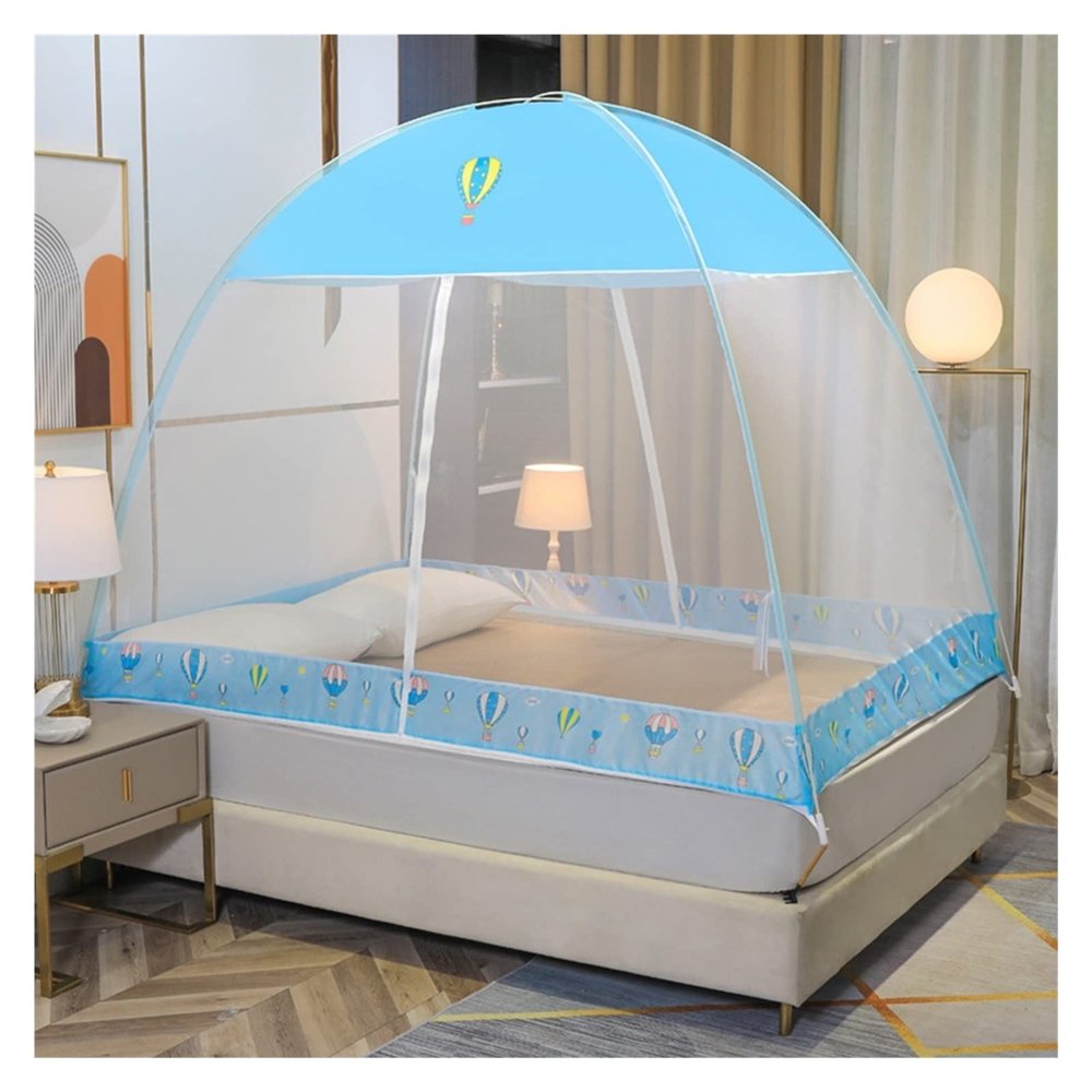 Portable Mosquito Net with Floor, Foldable Design, Light Blue, Size 15