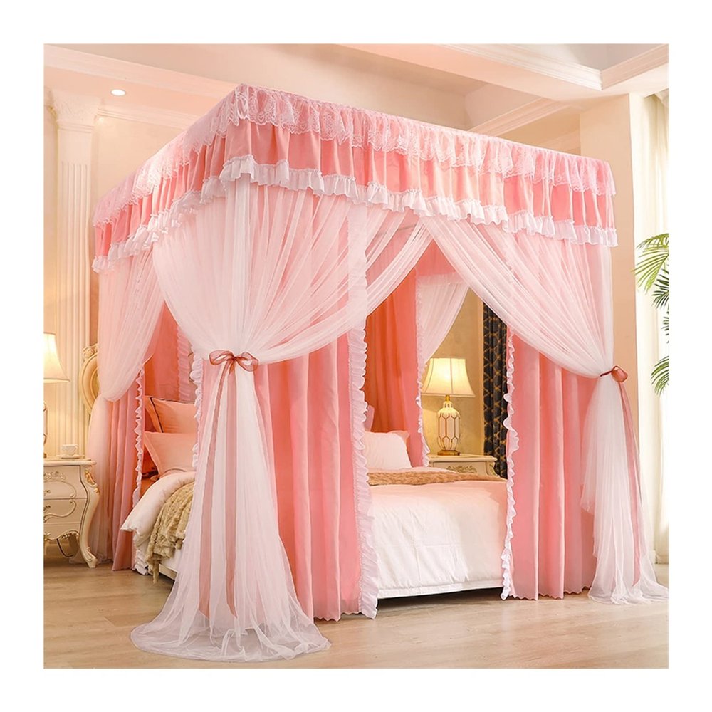 BUJOG Pink Princess-Style Bed Canopy Mosquito Net, 150 x 200 x 200 cm