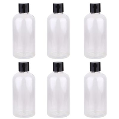 Transparent Plastic Cosmetic Bottles, 250 ml, Flip-Top Cap, 6-Pack