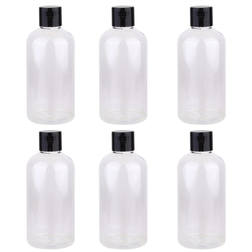 Transparent Plastic Cosmetic Bottles, 250 ml, Flip-Top Cap, 6-Pack