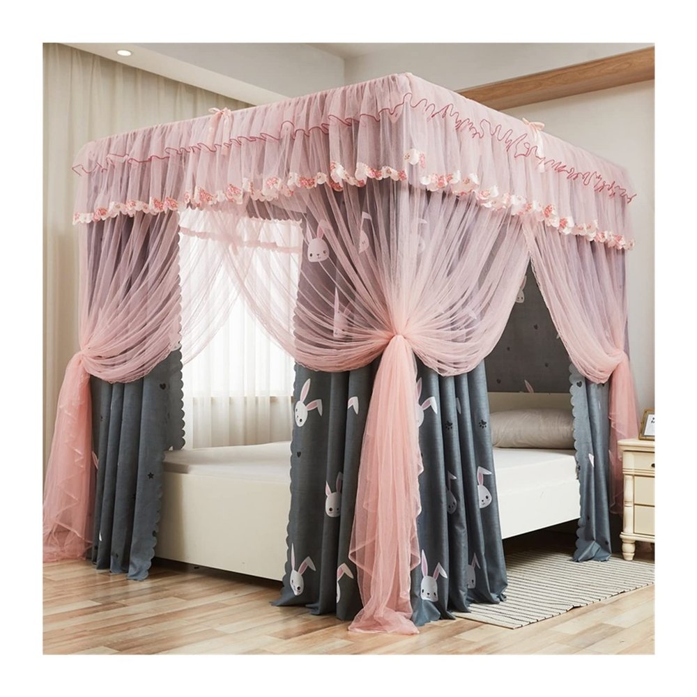 BUJOG Bed Canopy for Girls, Princess Room Decor, Bed Curtain, 4-Post Stainless Steel Frame, Mosquito Net (Size: 200 x 220 x 200 cm)
