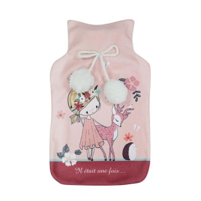 douceur d'intérieur Hot Water Bottle with Cover (21 x 34 cm), Stars, Printed Fleece/PVC, Solid Color