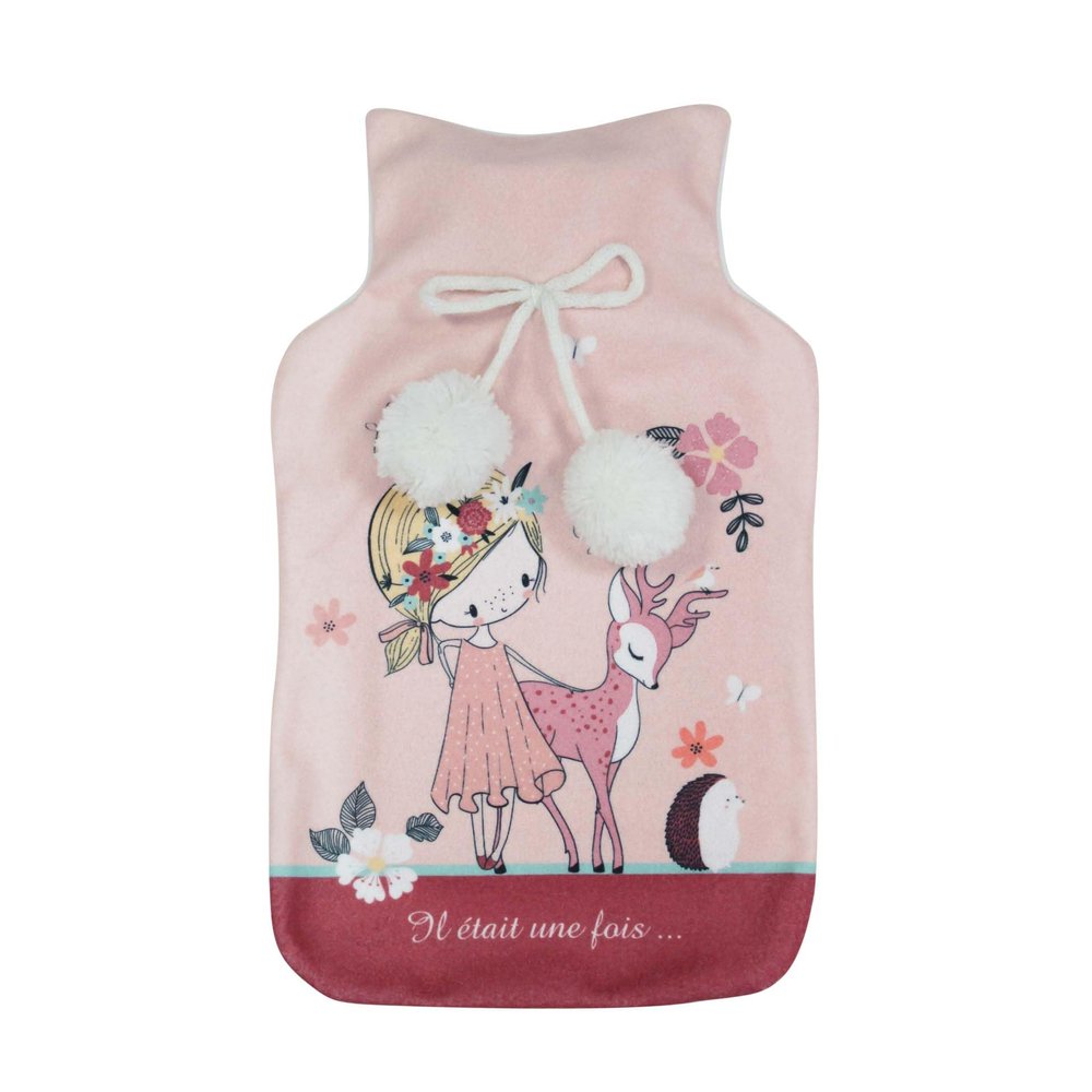 douceur d'intérieur Hot Water Bottle with Cover (21 x 34 cm), Stars, Printed Fleece/PVC, Solid Color