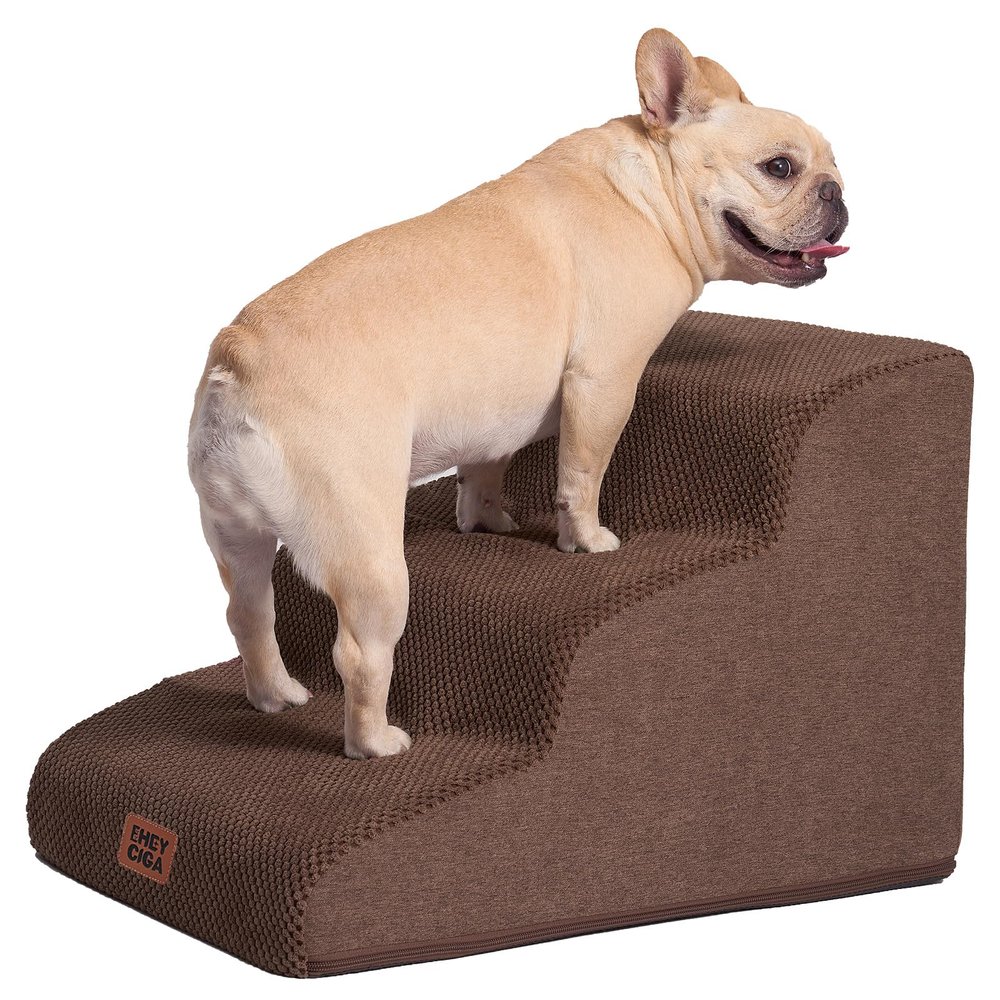 EHEYCIGA Dog Stairs for Small Dogs, 40 cm High, 3 Steps, Brown