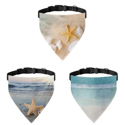 COEQINE 3-Piece Summer Dog Bandana Set, Sea Sand, Fish and Stars, Printed, Washable