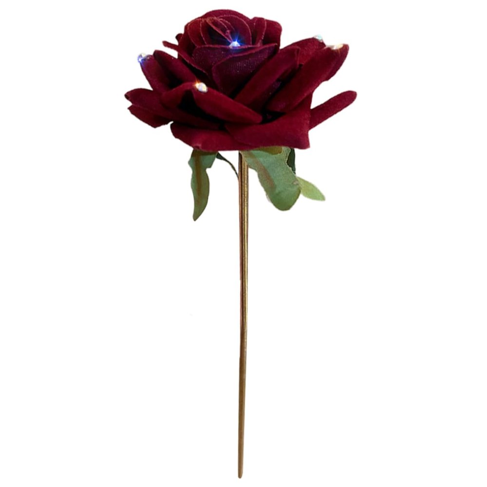 Red Rose Hair Stick with Rhinestones for Women