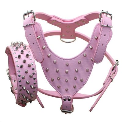 Pimaodog Studded PU Leather Dog Collar Set, Pink, Size L, 2 Pieces