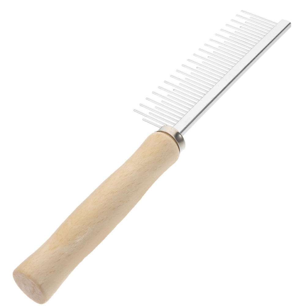 Mipcase Dog Hair Comb with Wooden Handle and Metal Teeth