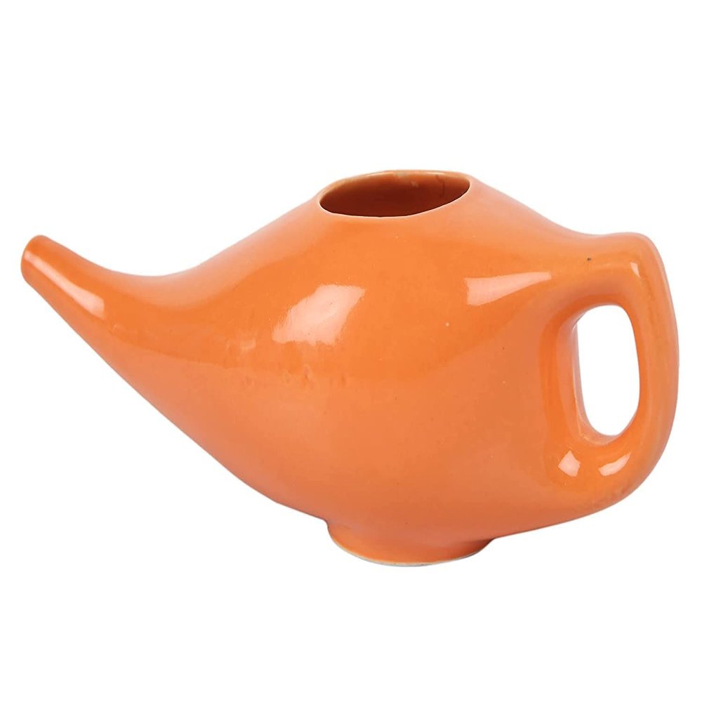 Porcelain Ceramic Neti Pot for Nasal Cleansing, Orange