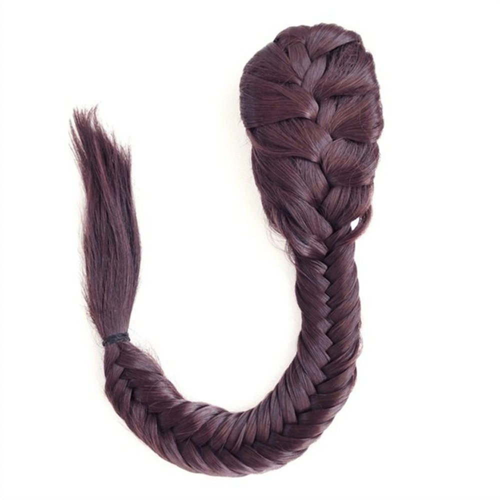 20-Inch Synthetic Fishtail Braid Ponytail Hairpiece with Drawstring and Clips, Natural Black, Messy Look