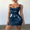 HEARTTOUCH Women's Faux Leather Bodycon Mini Dress, Backless Sling Party Cocktail Clubwear, Blue, XL view 2