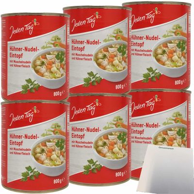 Jeden Tag Chicken Noodle Soup with Shell Pasta and Chicken, 6-Pack (6 x 800 g Cans) + usy Block